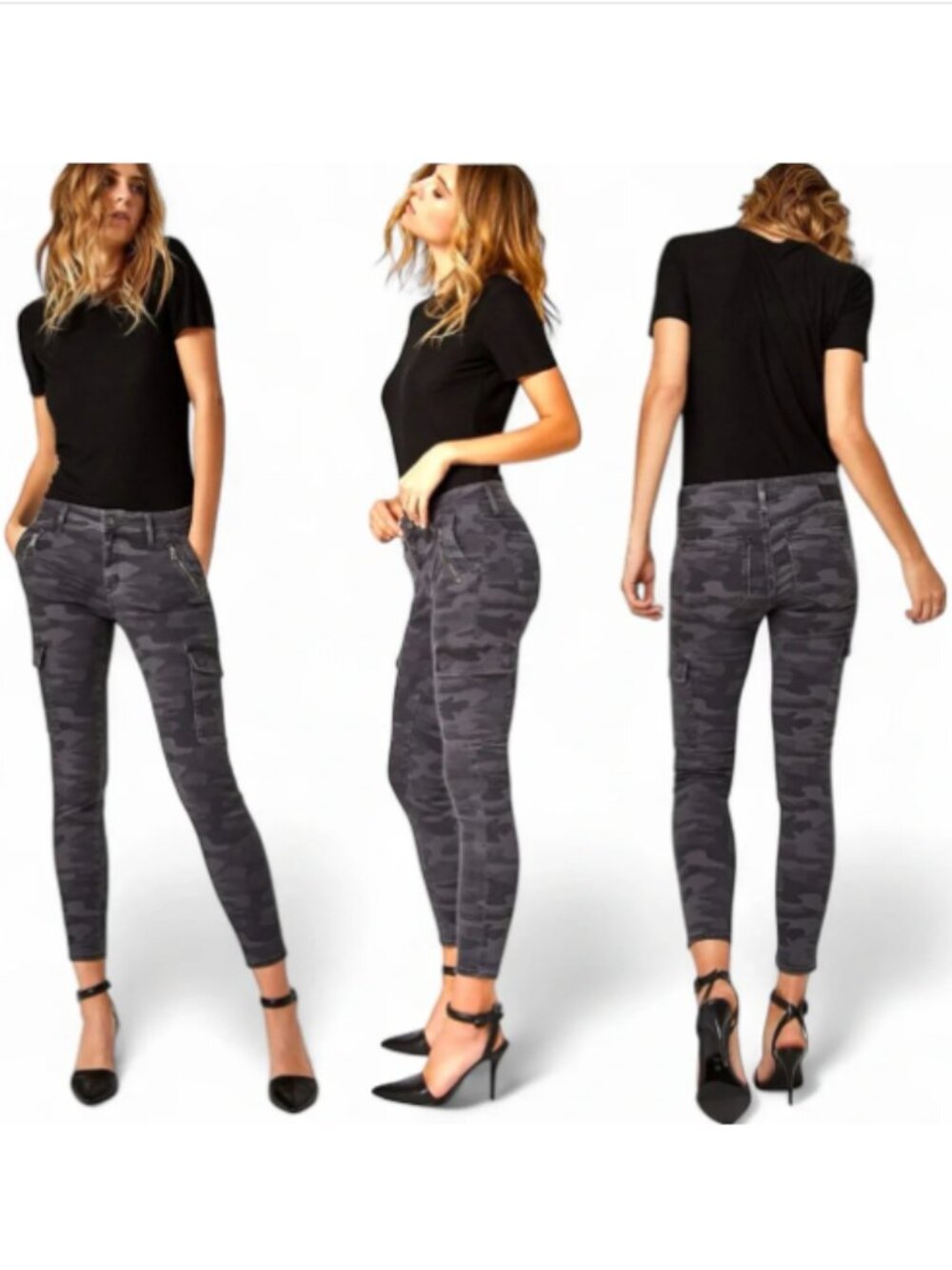 Mavi Juliette Skinny Cargo Pants 30 Anthropologie Smoke Camo Gray Distressed Zip